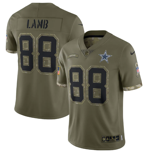 Men's Dallas Cowboys #88 CeeDee Lamb Olive 2022 Salute To Service Limited Stitched Jersey